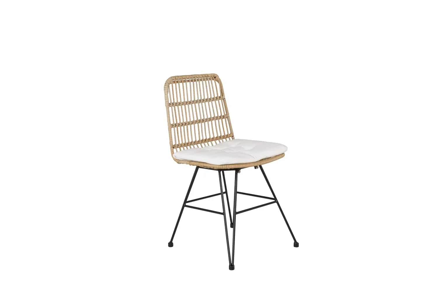 Viga Dining Chair - Black steel / Light Nature Wicker / White Cushion (2-pack)