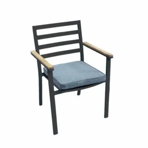 Brasilia Karmstol (stapelbar) - Svart Alu / Teak (2-pack)